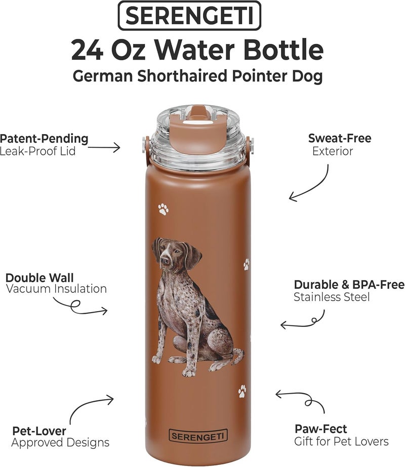 ES Pets SERENGETI 24 Oz Water Bottle Stainless Steel with Spill Proof Lid - Double walled Vacuum Insulated water flask - Realistic 3D Print of your favorite dog (German Shorthaired) - Image 4